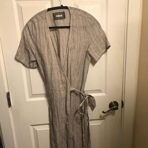Reformation grey striped wrap dress